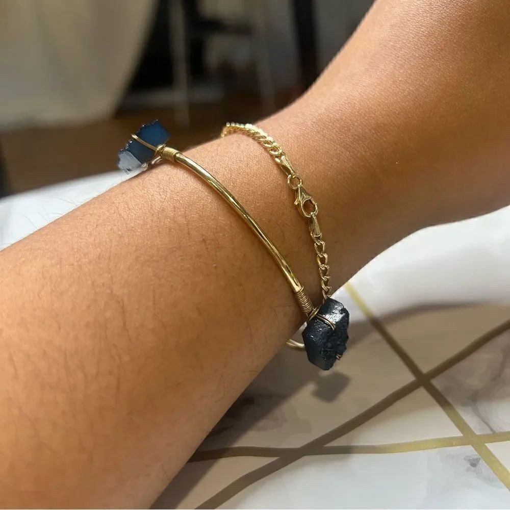 2/$30 Druzy Blue Stone Gold Wire Wrap Bangle Bracelet